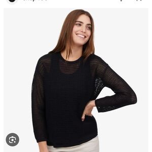 Chico's Black Mesh Open Knit Cotton Top Sweater Cover Up Fish net Sz L Grunge